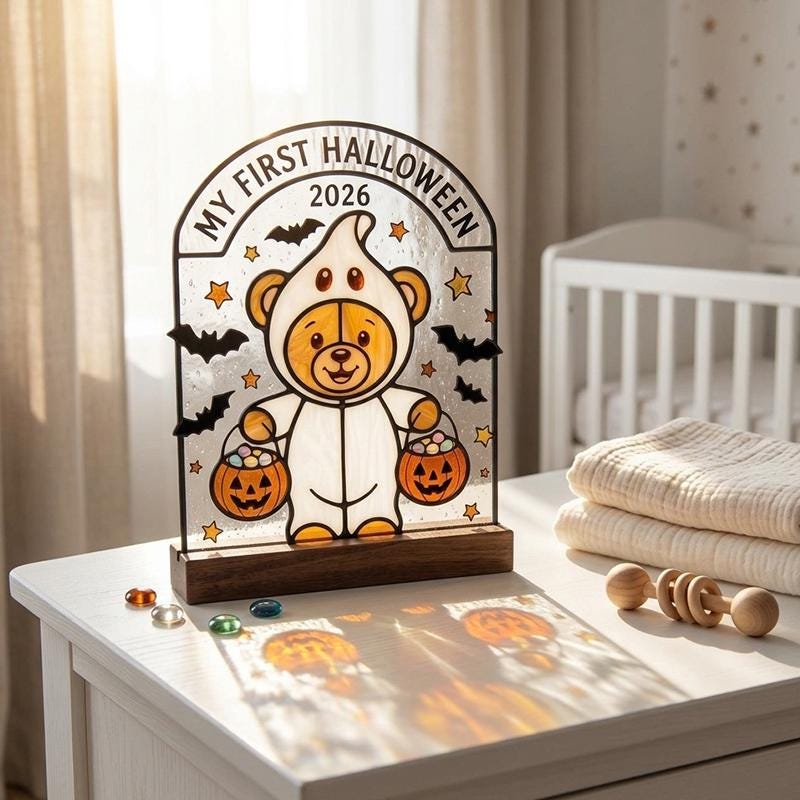 First Halloween Teddy Bear Glass Keepsake