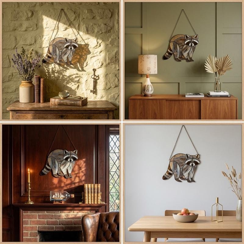 Woodland Raccoon Glass Suncatcher