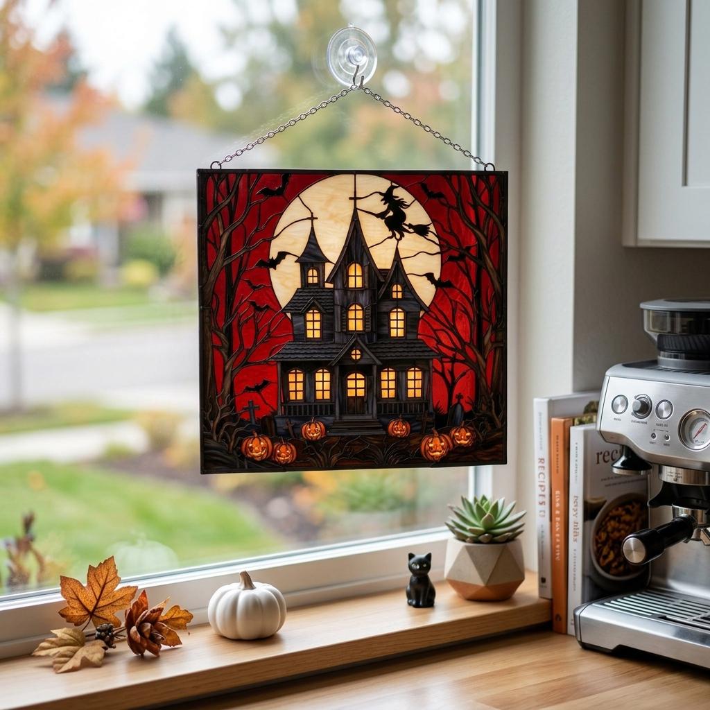 Haunted House Glass Suncatcher