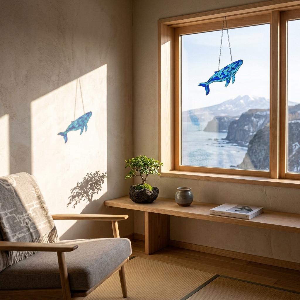 Geometric Whale Glass Suncatcher