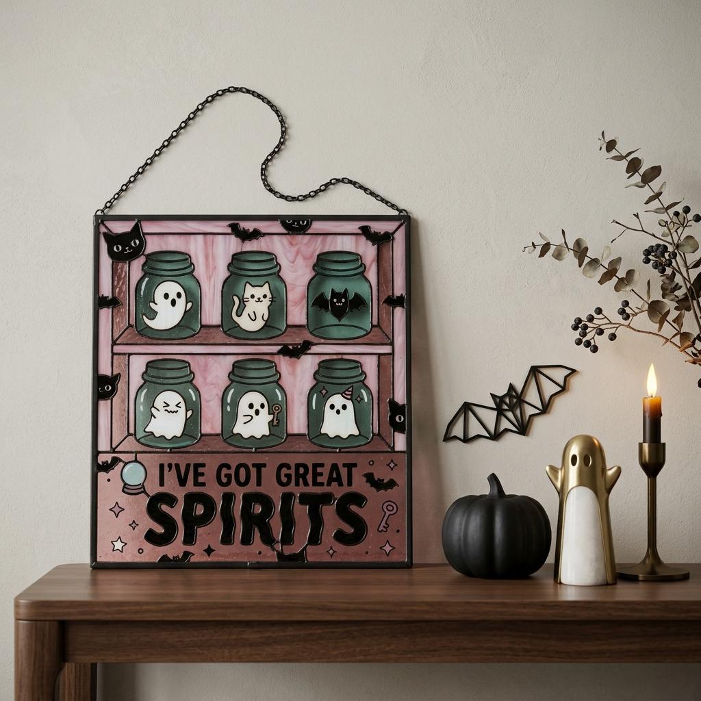 Pastel Ghost Jar Glass Suncatcher