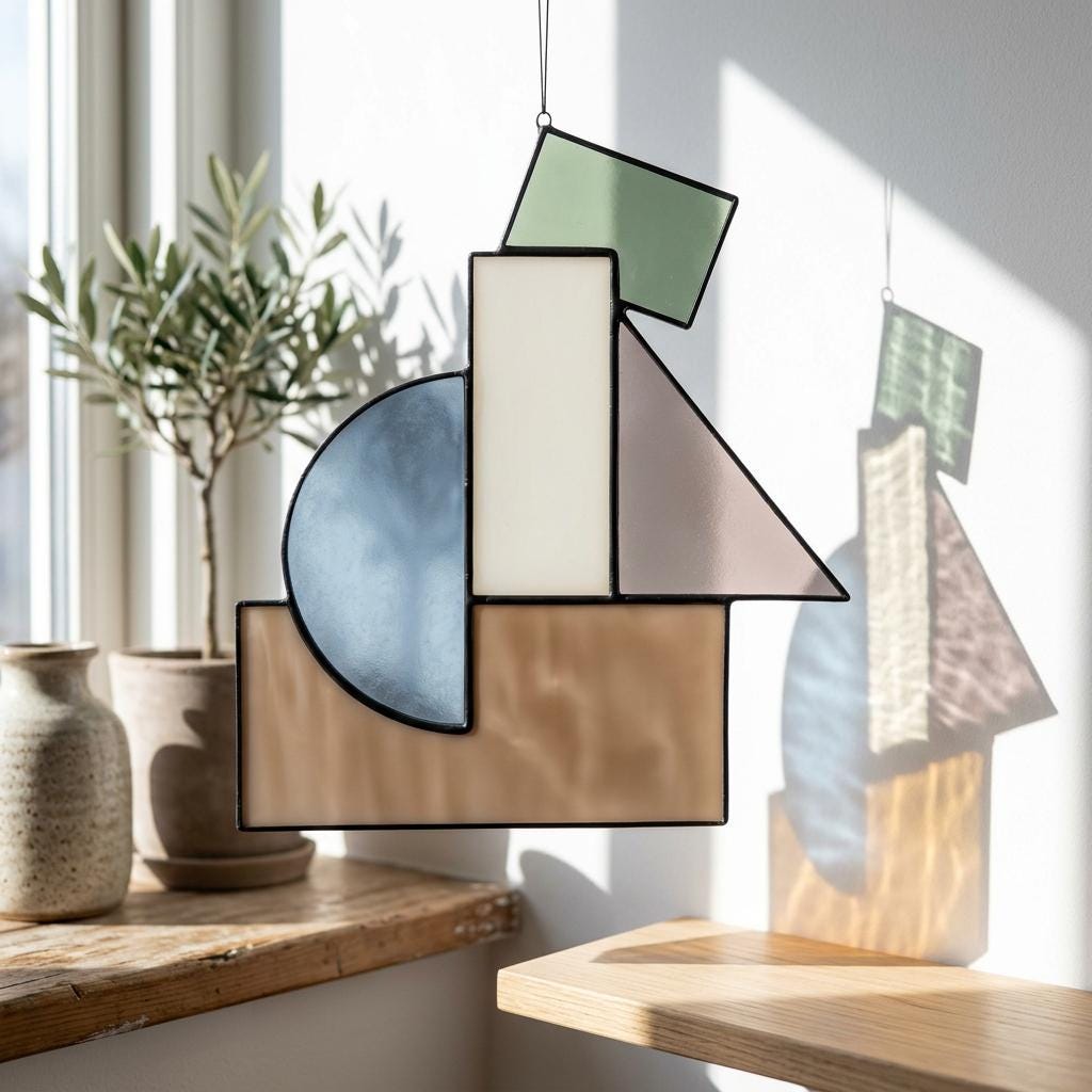 Sage and Mauve Geometric Glass Suncatcher