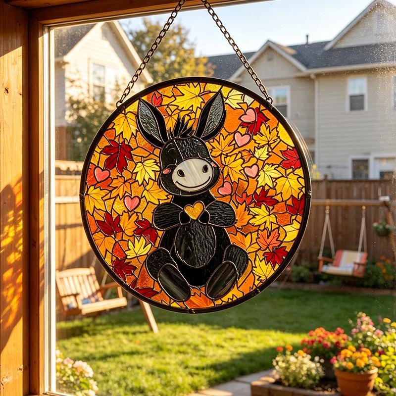 Autumn Donkey Glass Suncatcher