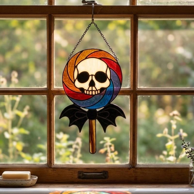 Skull Lollipop Glass Suncatcher