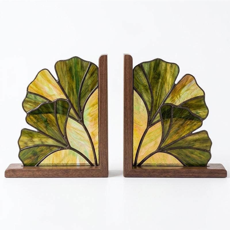 Ginkgo Leaf Glass Bookends
