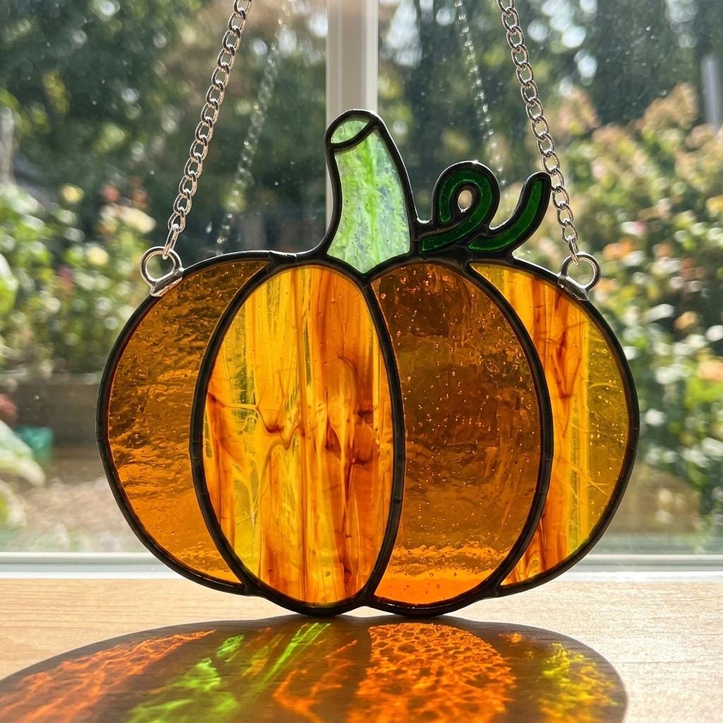 Thanksgiving Pumpkin Glass Suncatcher
