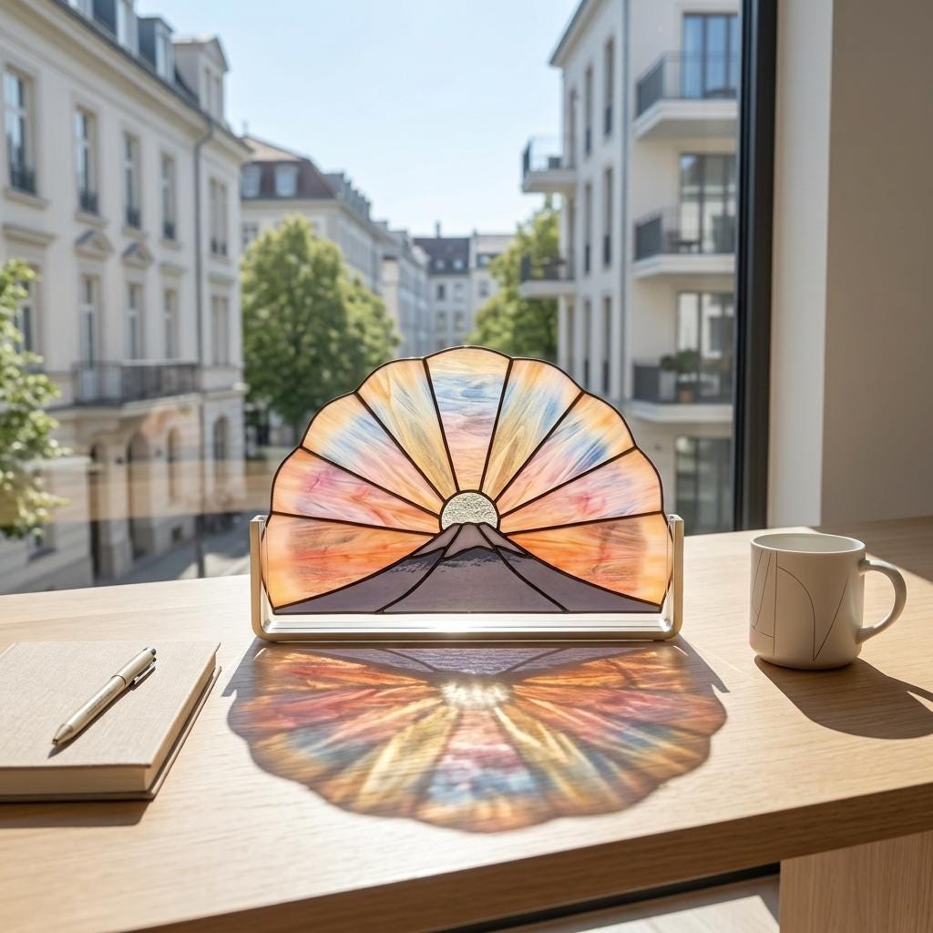 Mount Fuji Sunrise Glass Suncatcher