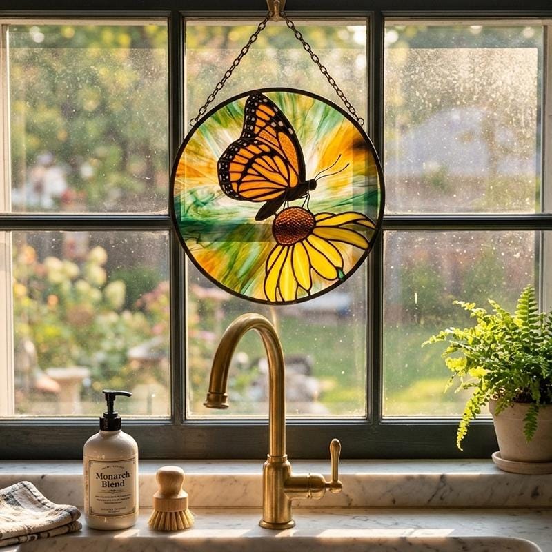 Monarch Butterfly Glass Suncatcher