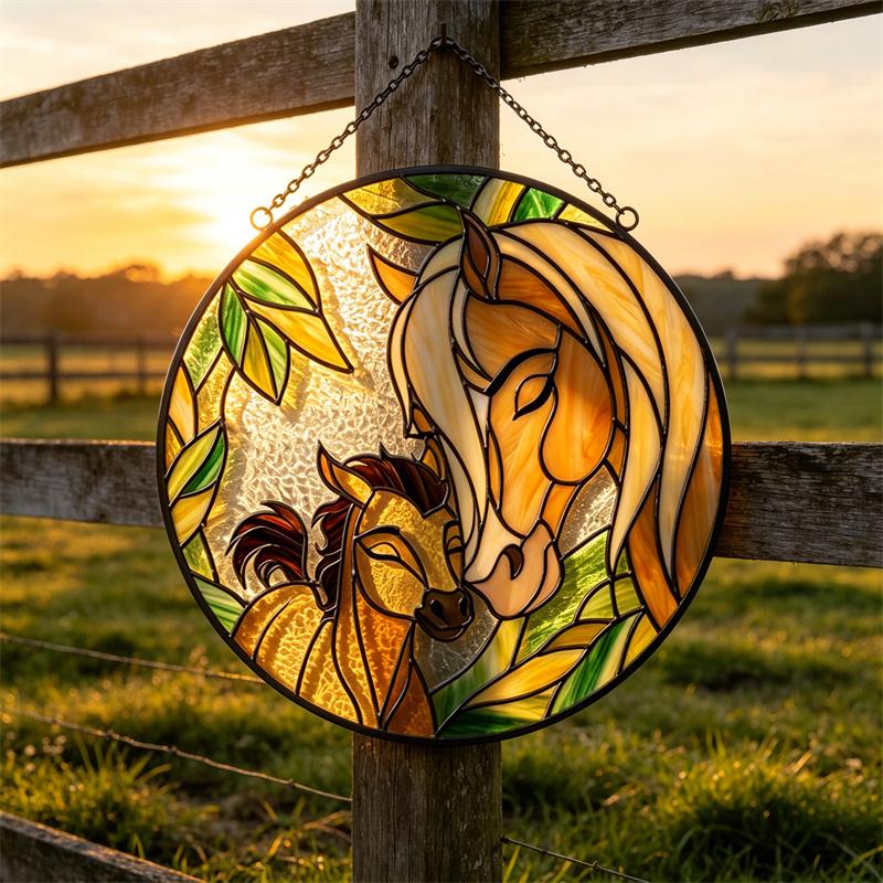 Mare and Foal Glass Suncatcher
