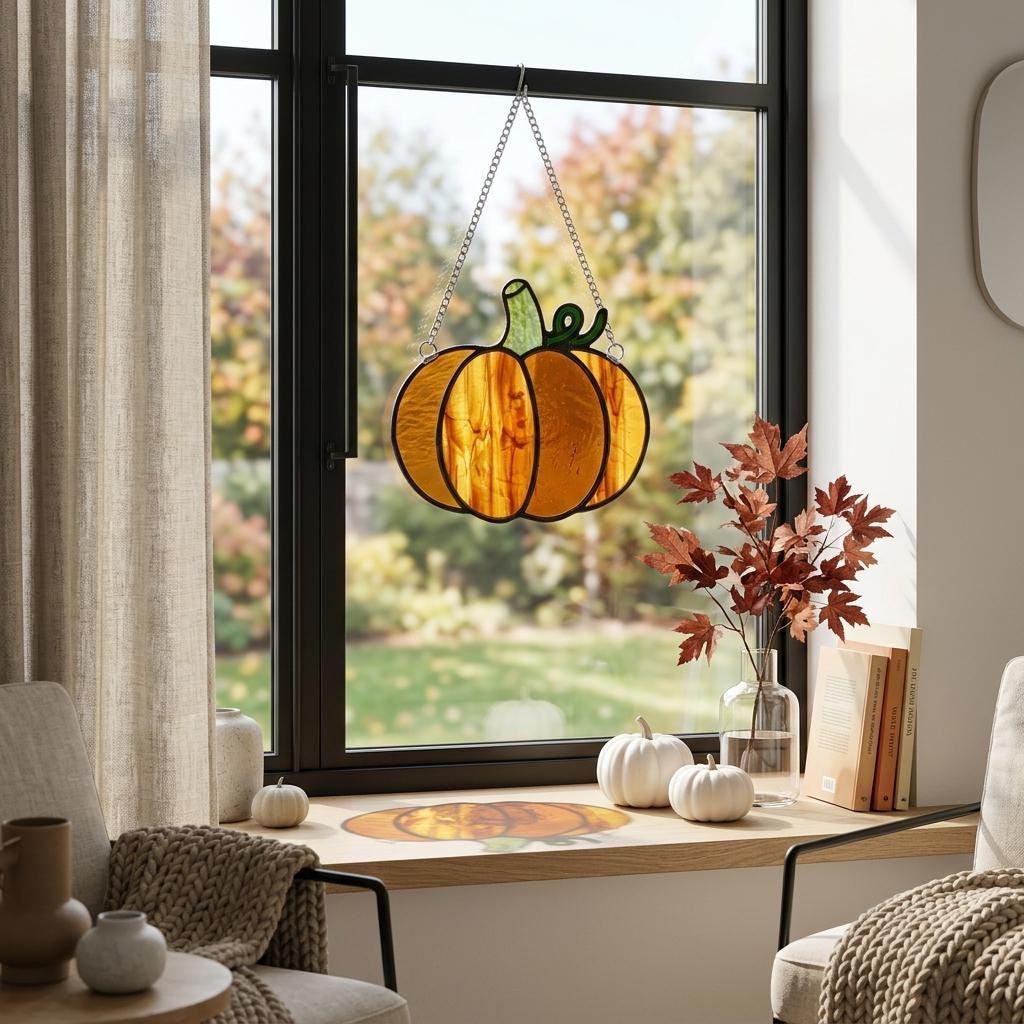 Thanksgiving Pumpkin Glass Suncatcher