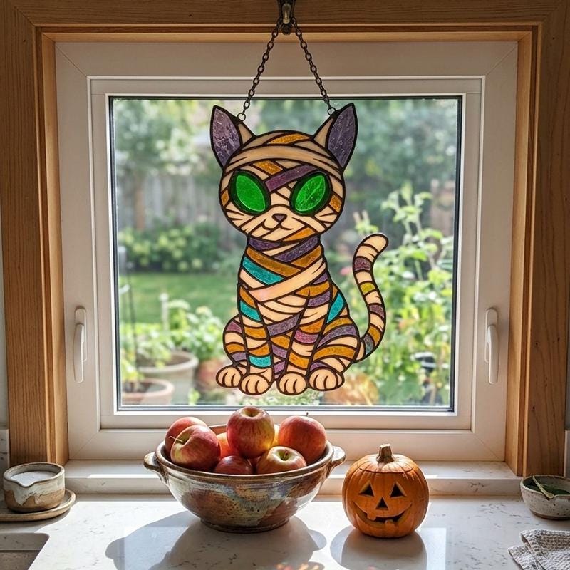 Mummy Cat Glass Suncatcher