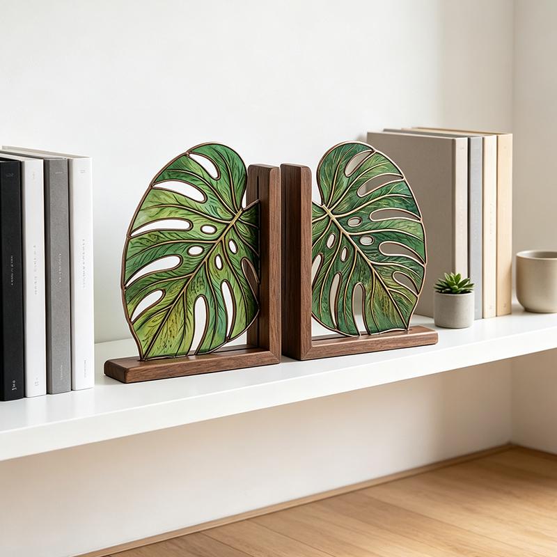 Monstera Glass Bookends