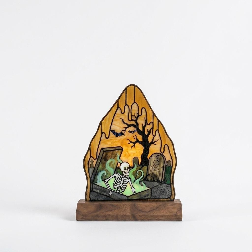 Coffin Skeleton Glass Decor