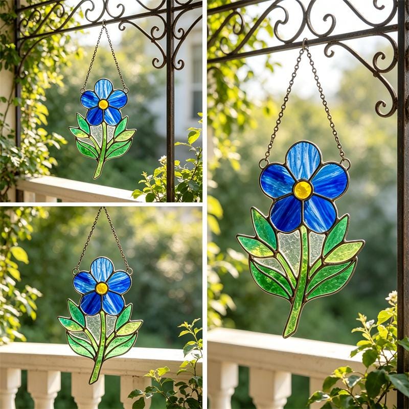 Blue Flower Glass Suncatcher