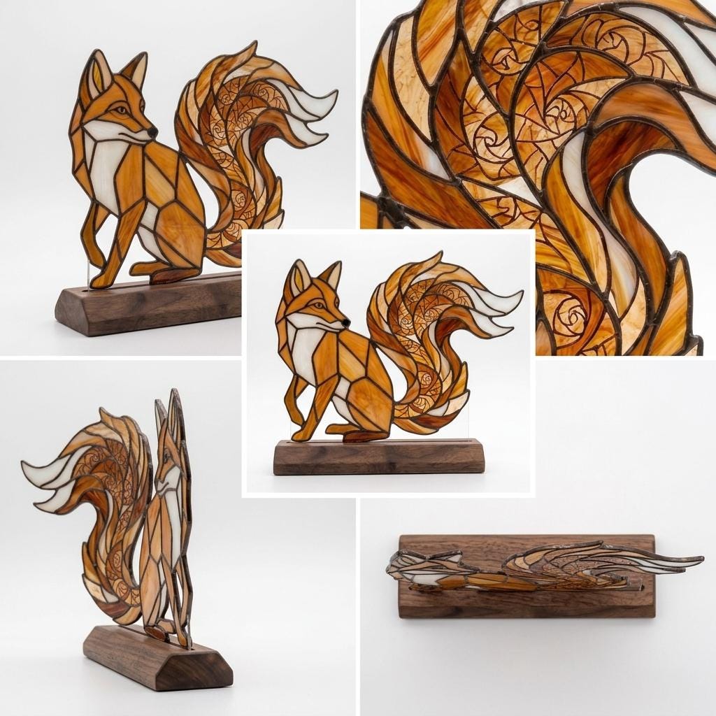 Spiral-Tail Fox Glass Decor