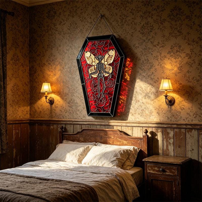 Skeleton Butterfly Coffin Glass Art