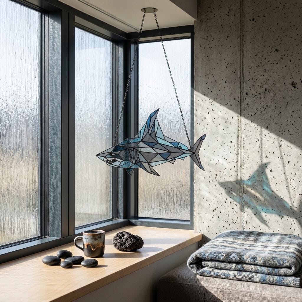 Geometric Shark Glass Suncatcher