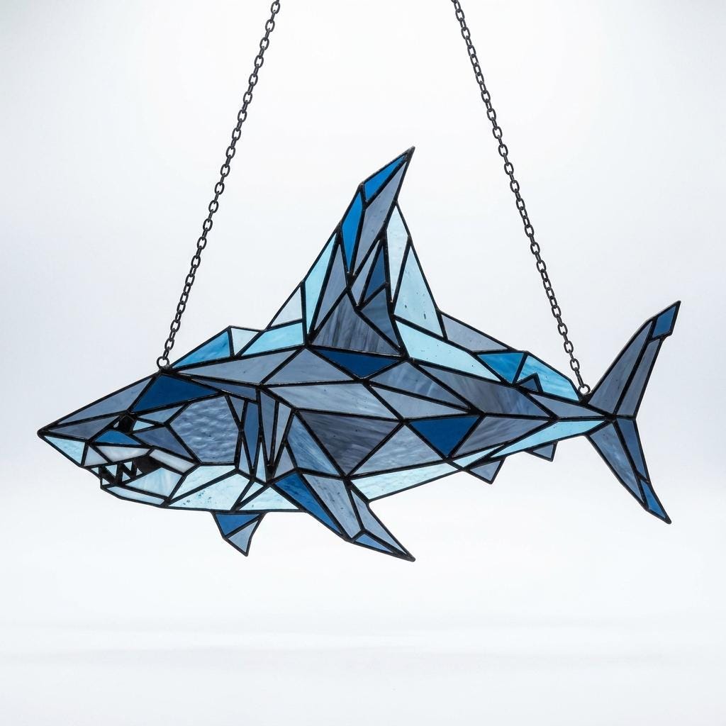 Geometric Shark Glass Suncatcher