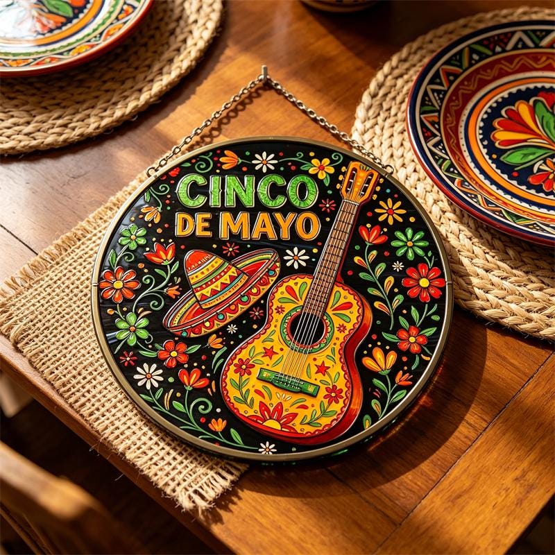 Guitar and Sombrero Glass Art