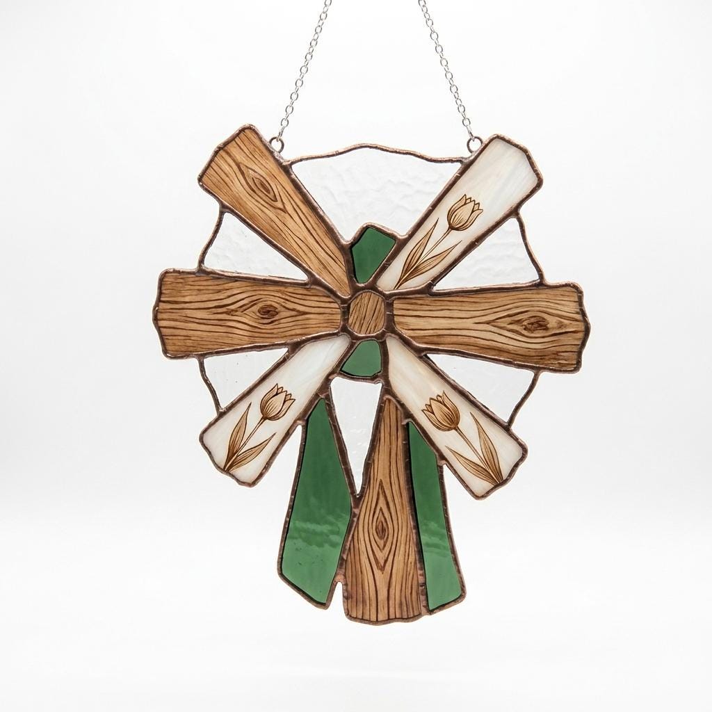 Dutch Windmill Glass Suncatcher