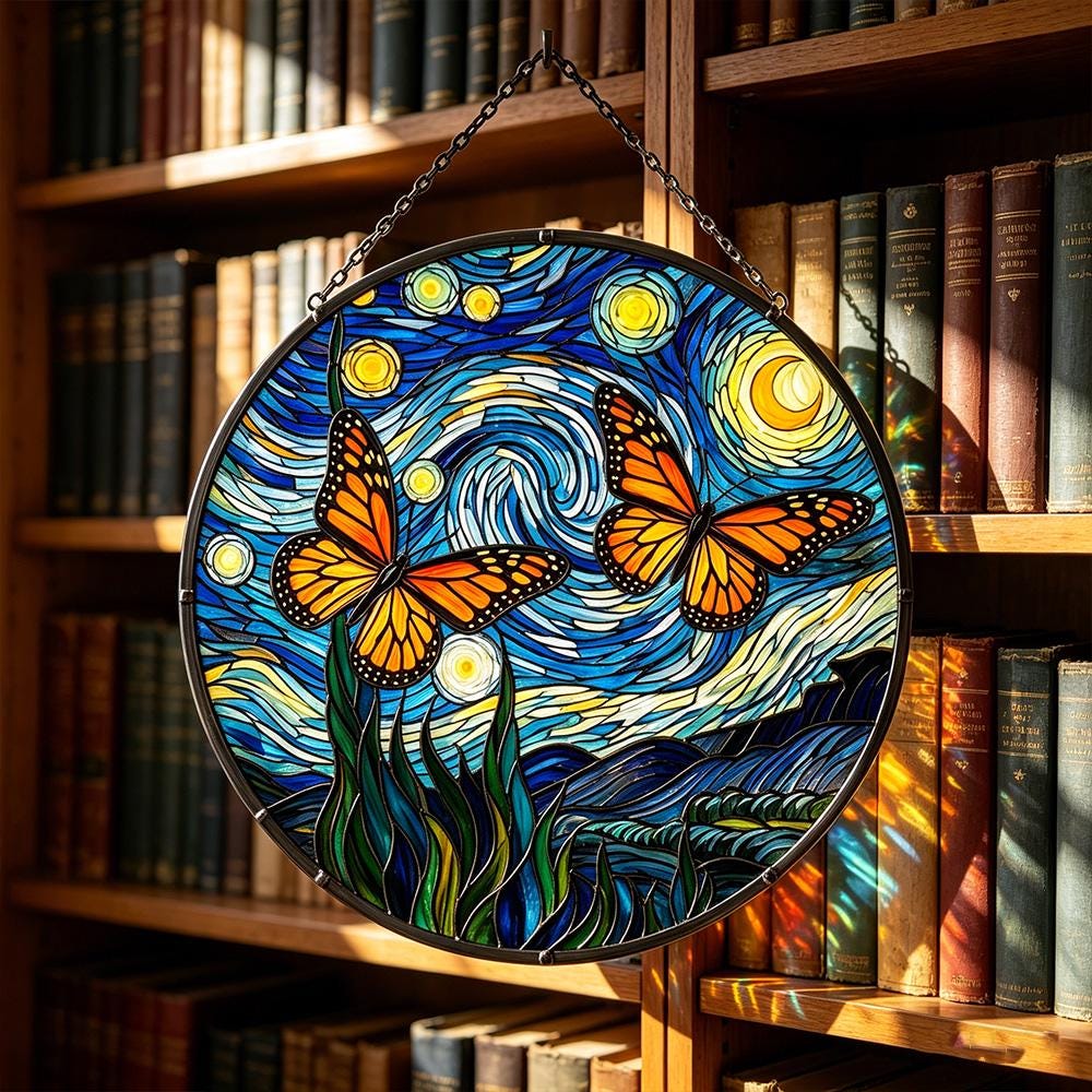 Starry Night Butterfly Glass Suncatcher