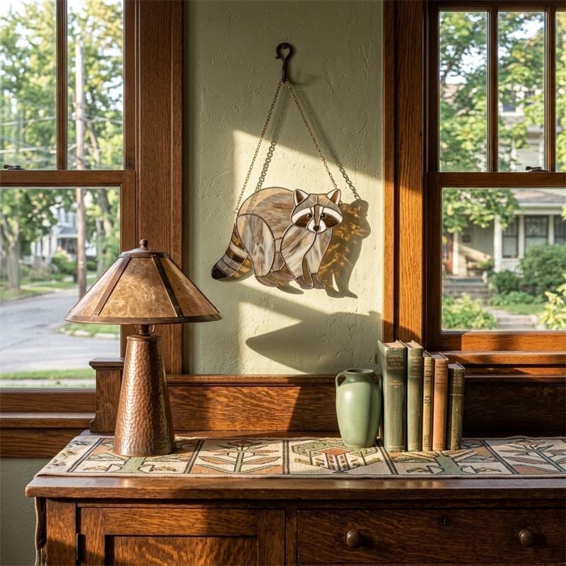 Woodland Raccoon Glass Suncatcher