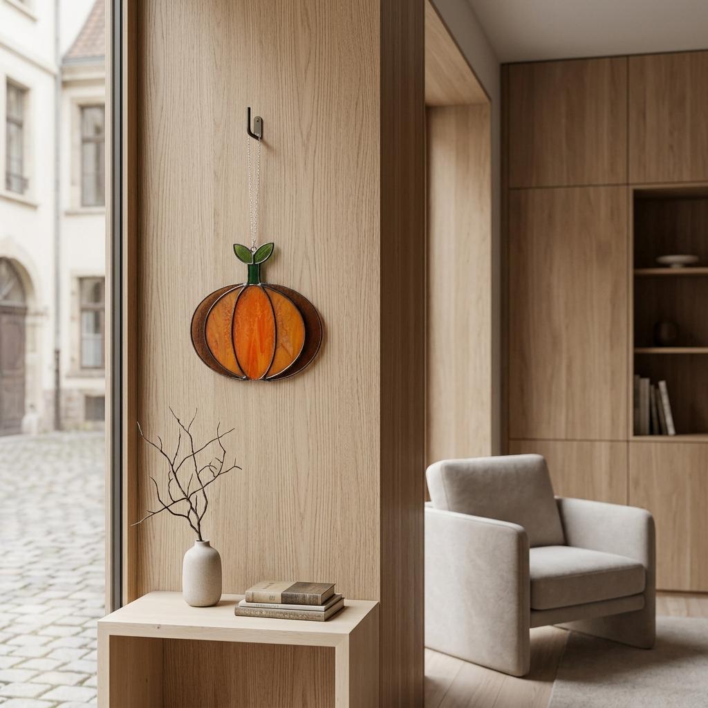 Orange Harvest Pumpkin Glass Suncatcher