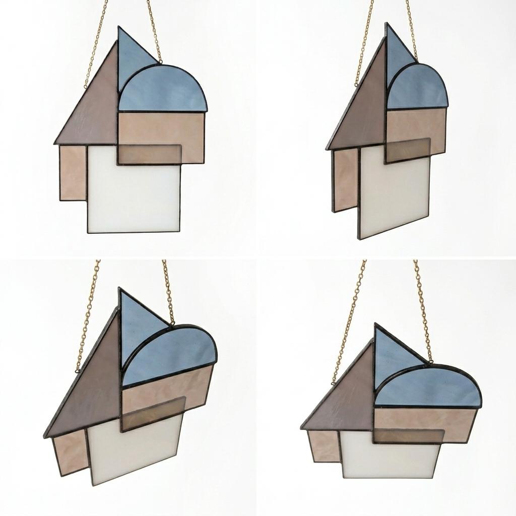 Slate Blue Geometric Glass Suncatcher