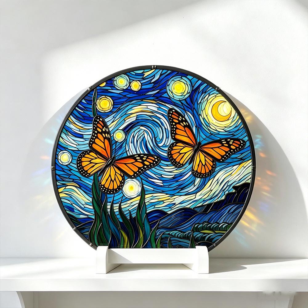 Starry Night Butterfly Glass Suncatcher