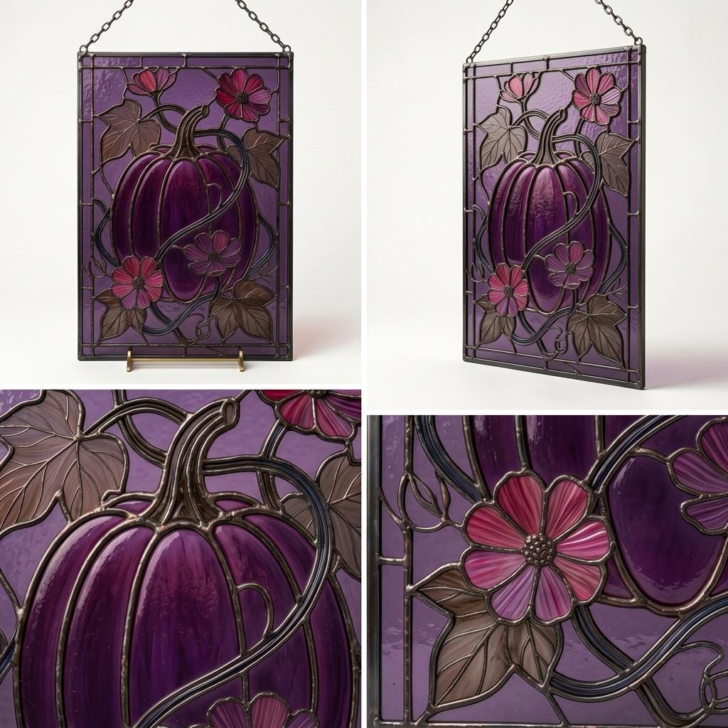 Purple Floral Pumpkin Glass Suncatcher
