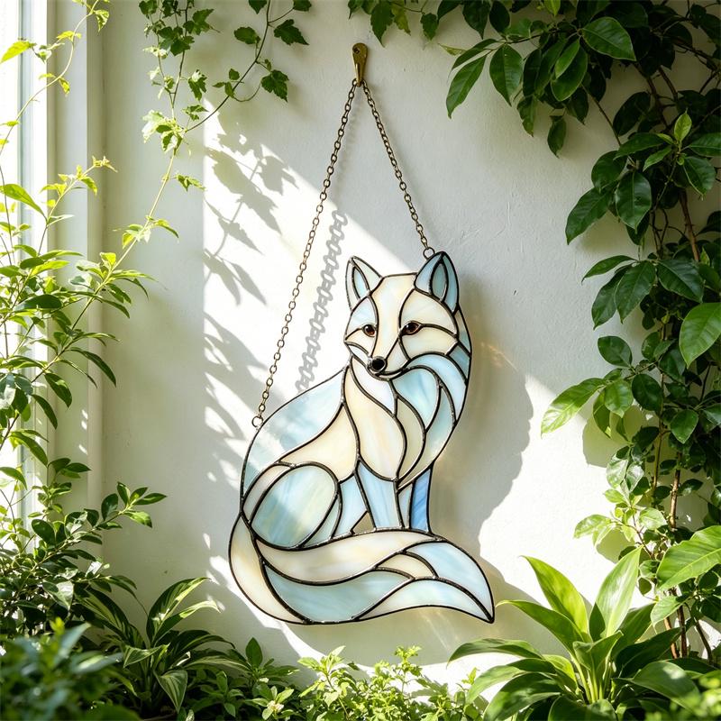 Blue and White Fox Glass Suncatcher