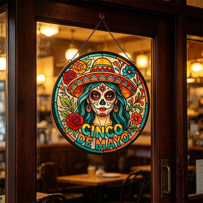 Floral Sugar Skull Glass Art