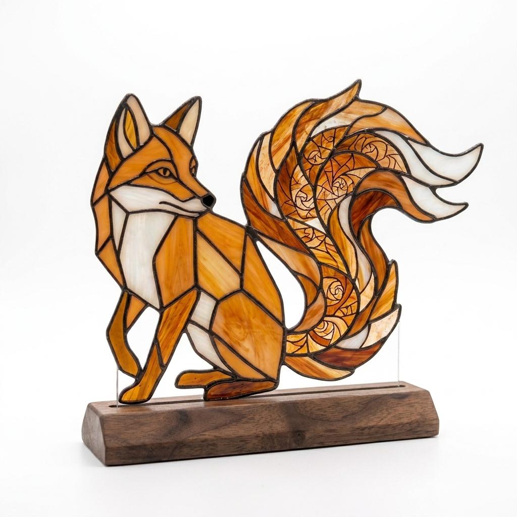 Spiral-Tail Fox Glass Decor