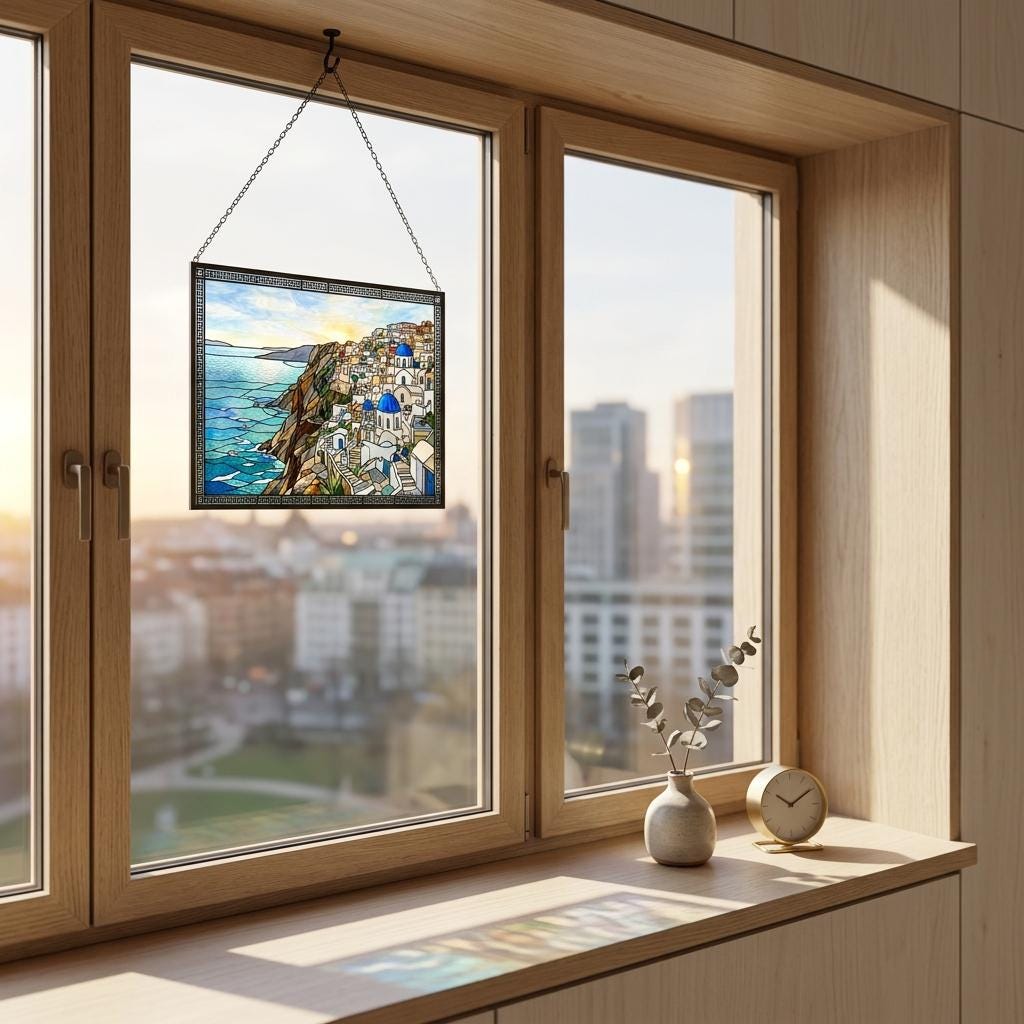Santorini Glass Suncatcher