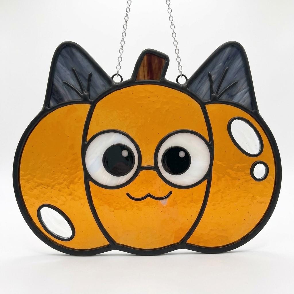 Cat Pumpkin Glass Suncatcher