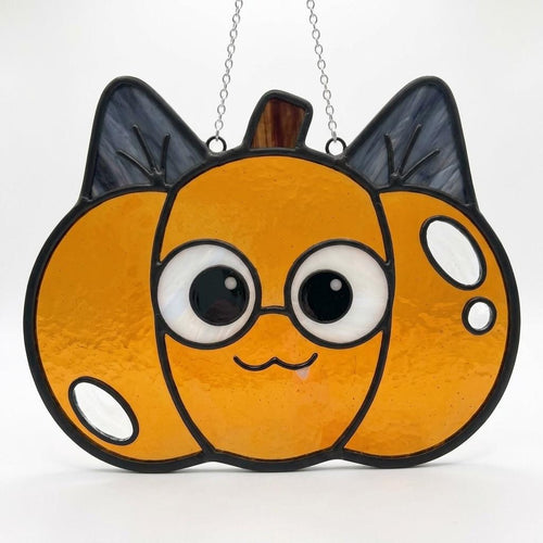 Cat Pumpkin Glass Suncatcher