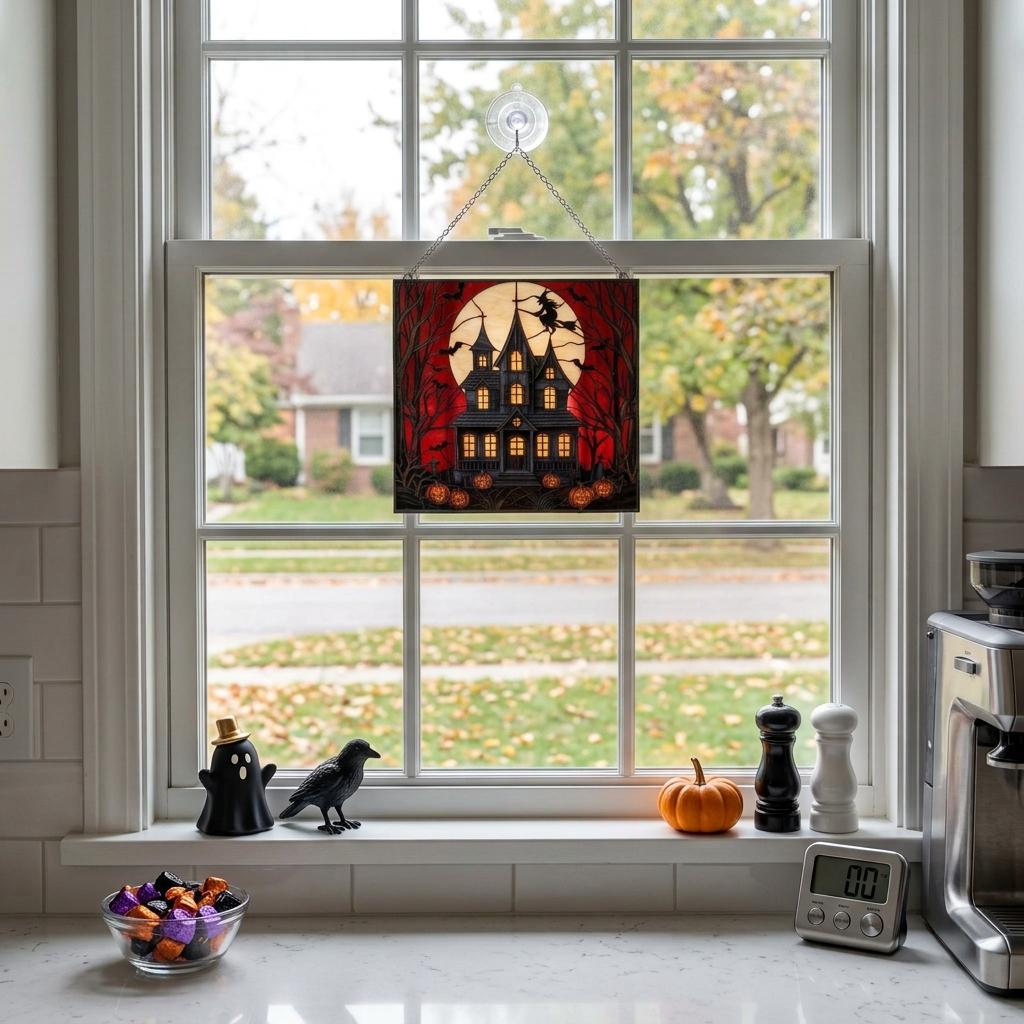 Haunted House Glass Suncatcher