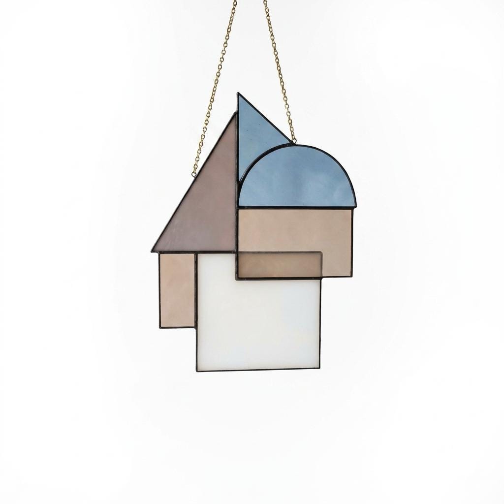 Slate Blue Geometric Glass Suncatcher