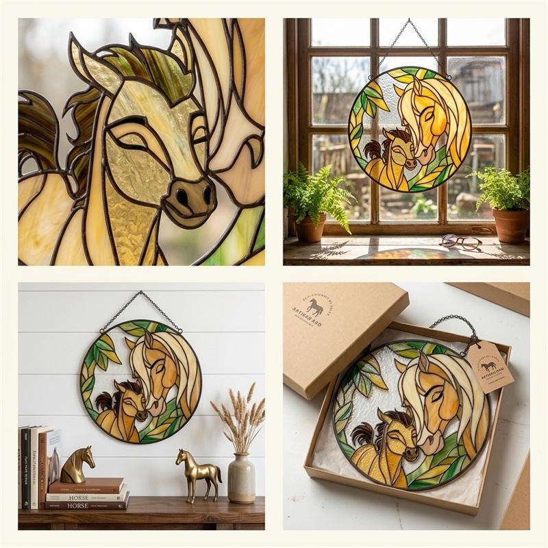 Mare and Foal Glass Suncatcher