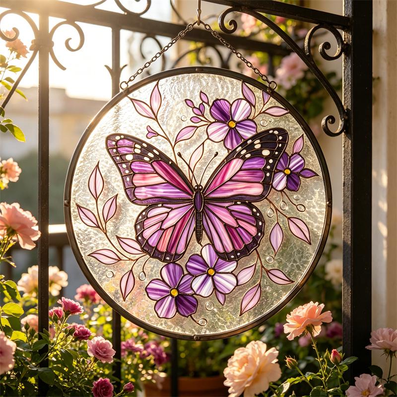 Purple Butterfly Glass Suncatcher
