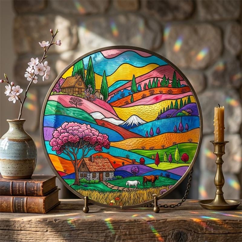 Countryside Landscape Glass Suncatcher
