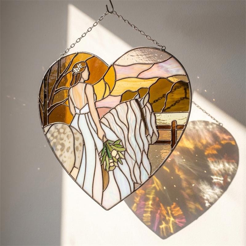 Bride Horse Glass Heart Suncatcher