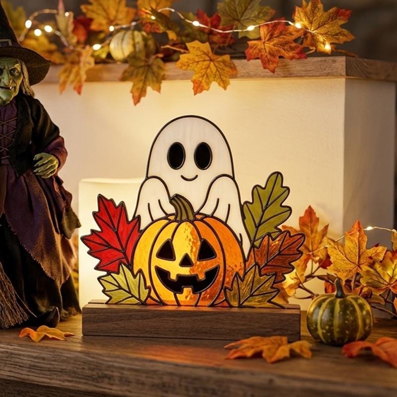 Ghost and Pumpkin Glass Decor