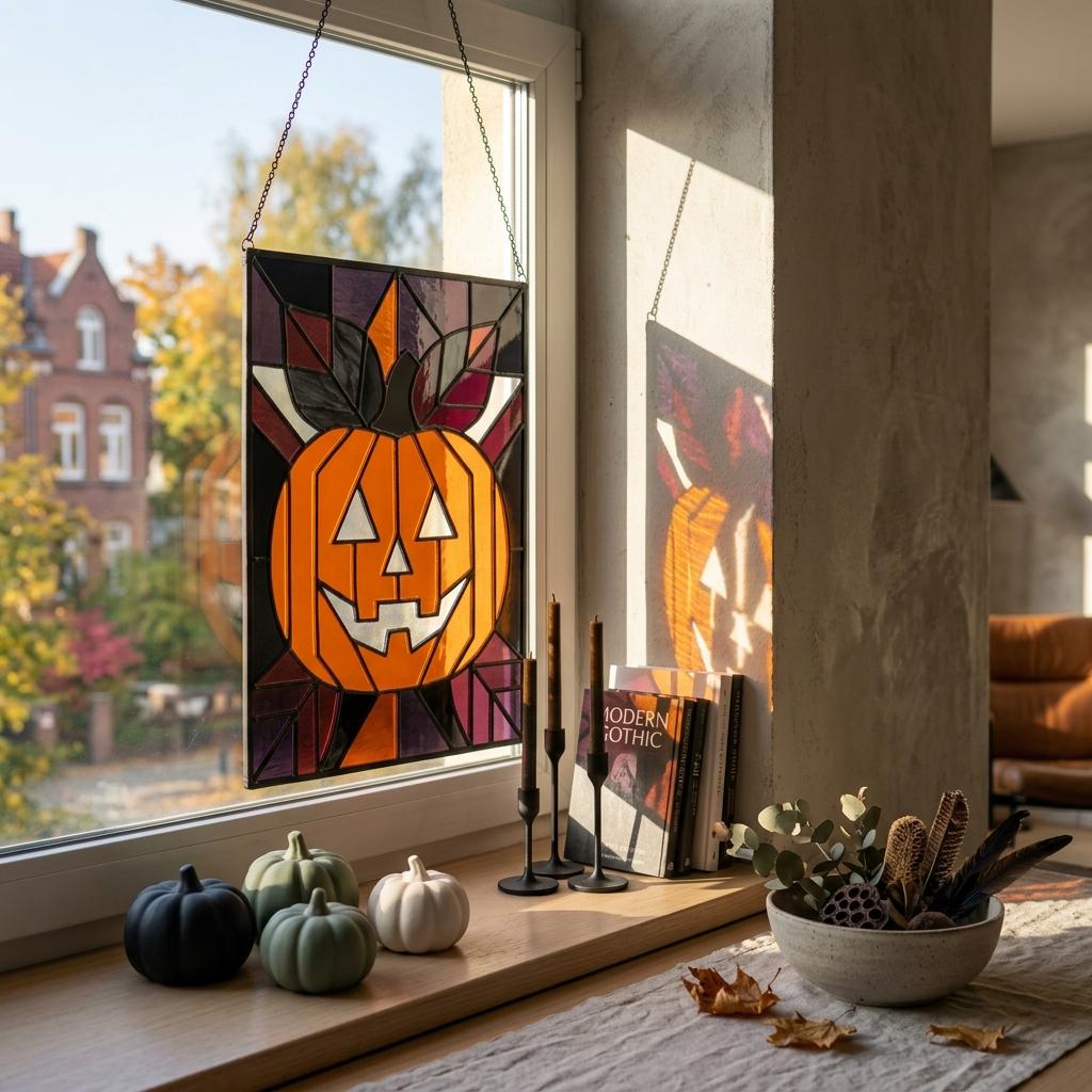 Jack-o'-Lantern Glass Suncatcher