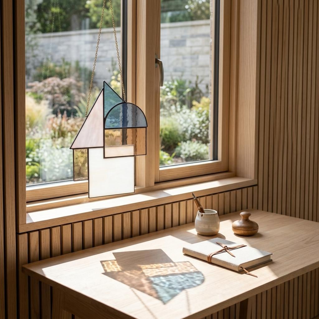 Slate Blue Geometric Glass Suncatcher