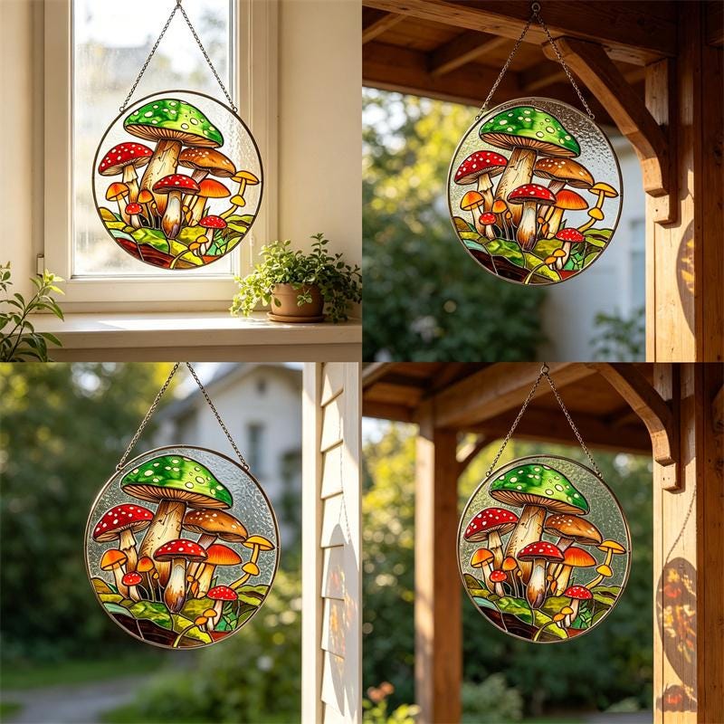 Mushroom Glass Suncatcher