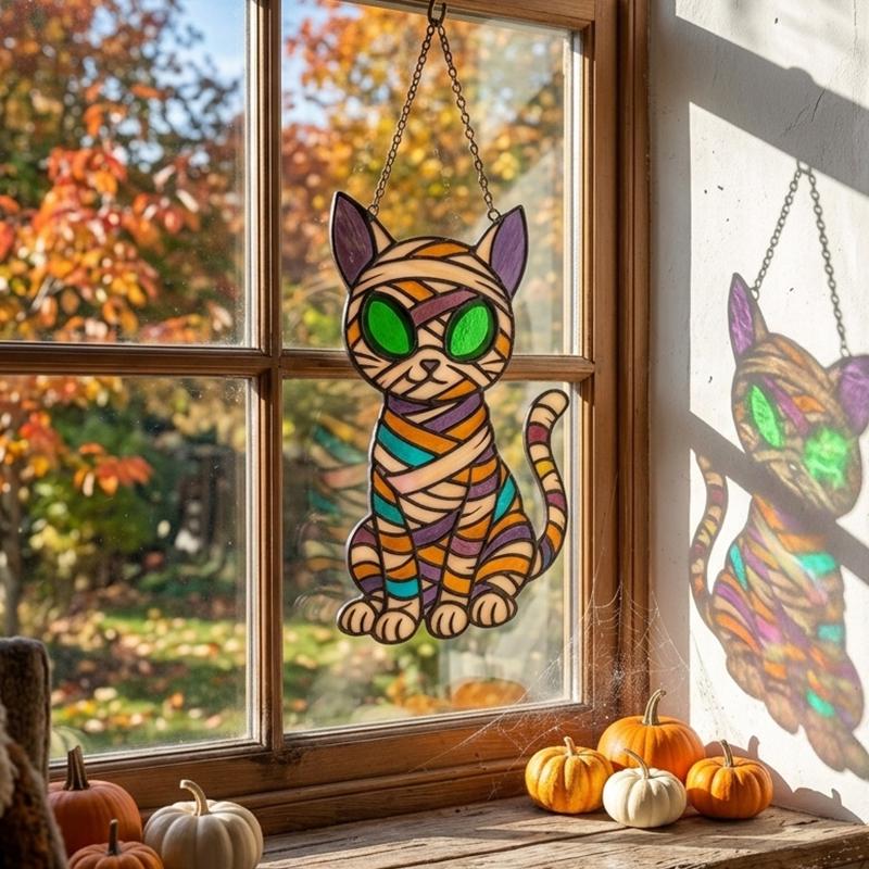 Mummy Cat Glass Suncatcher