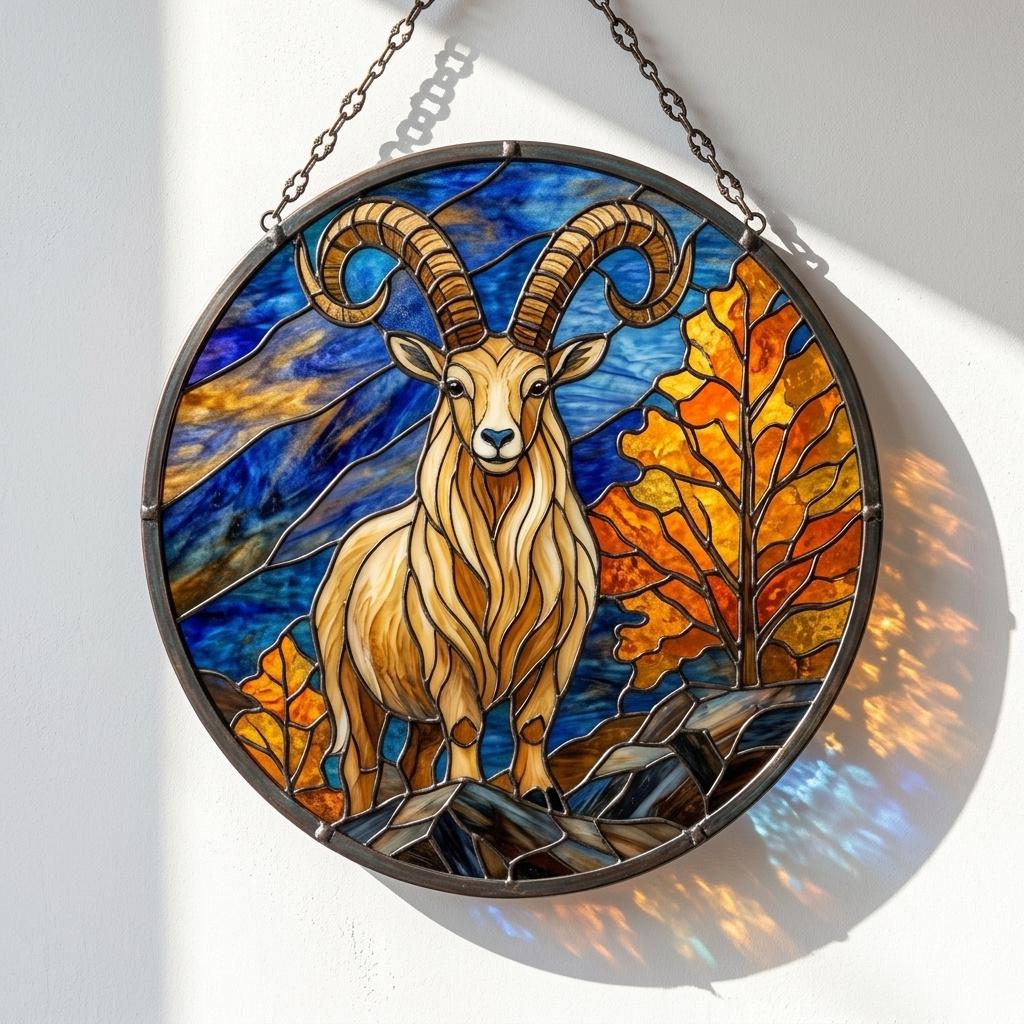 Mountain Ram Glass Suncatcher