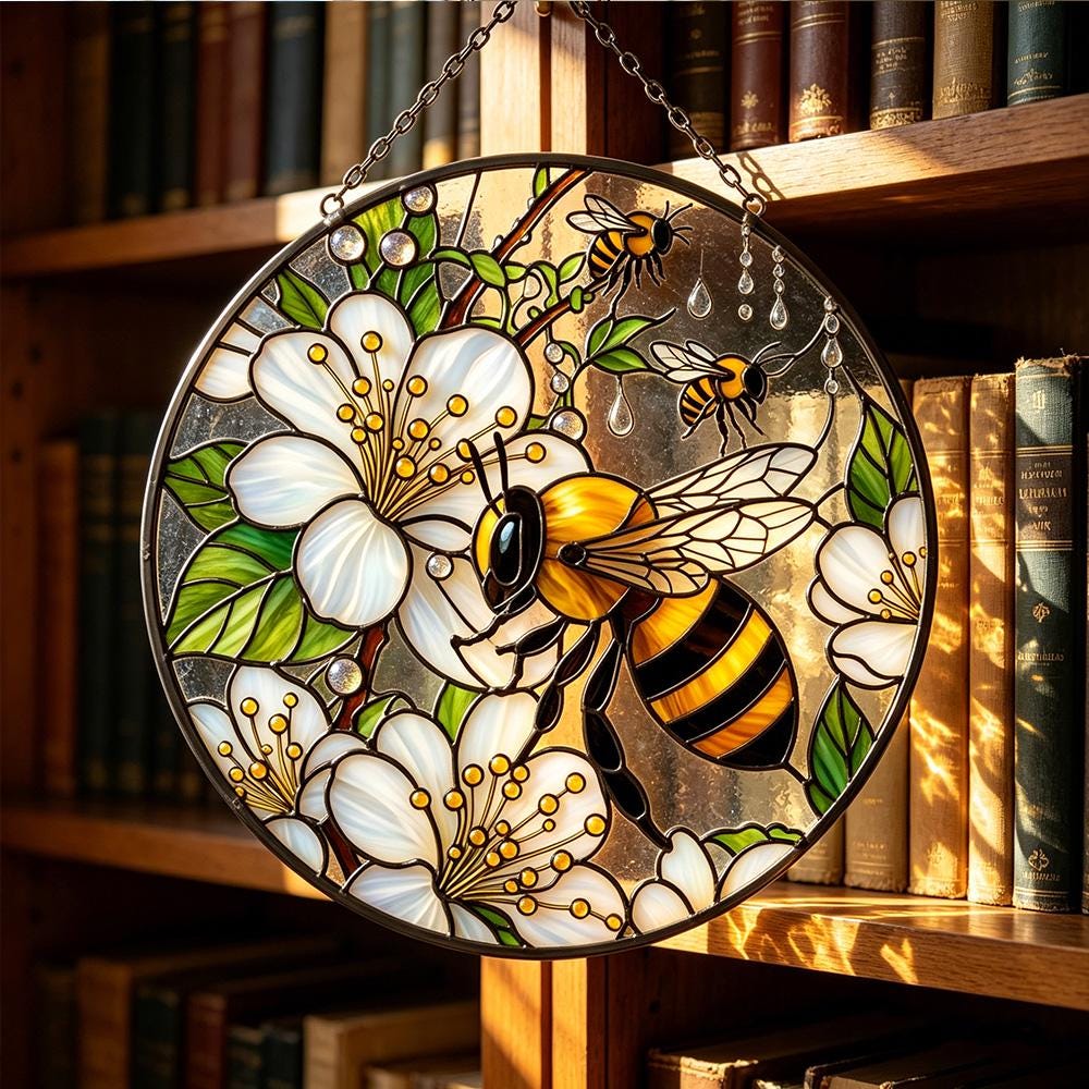 Floral Bee Glass Suncatcher