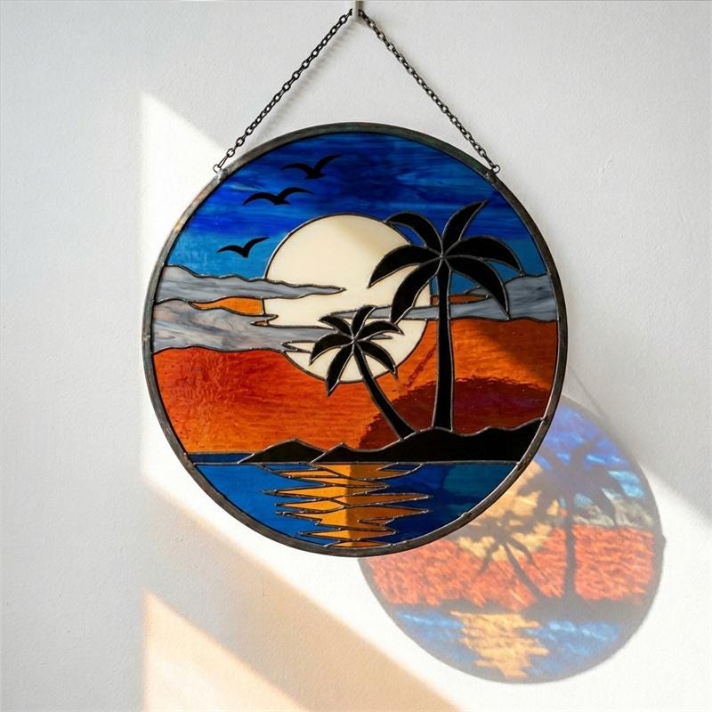 Palm Sunset Glass Suncatcher